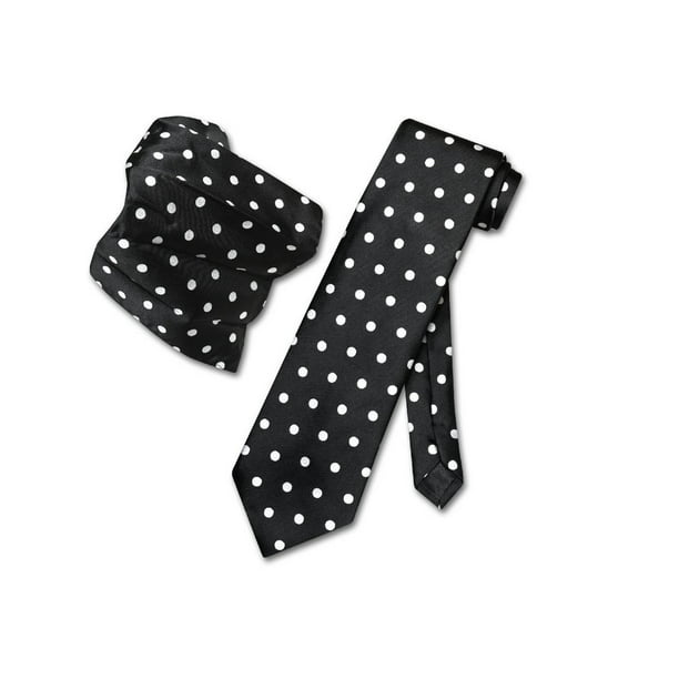 New Men's Polyester Woven Necktie & Hankie Polka Black Dots white tie formal